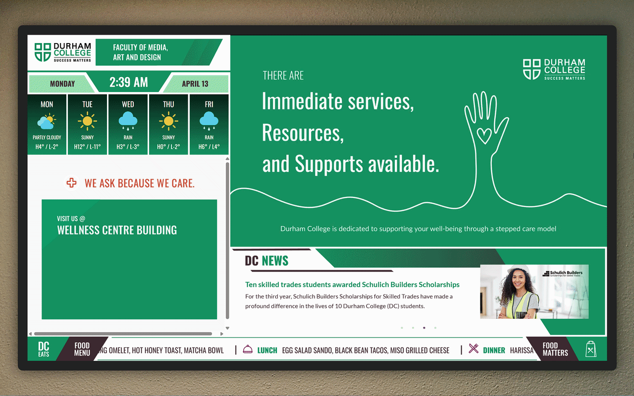 Durham College digital signage interface